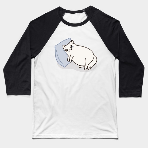 Kakun the Cat - Too fat to do anything Baseball T-Shirt by MarichkaUA